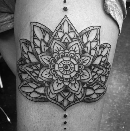 black-and-grey-beautiful-detailed-lotus-flower-tattoo
