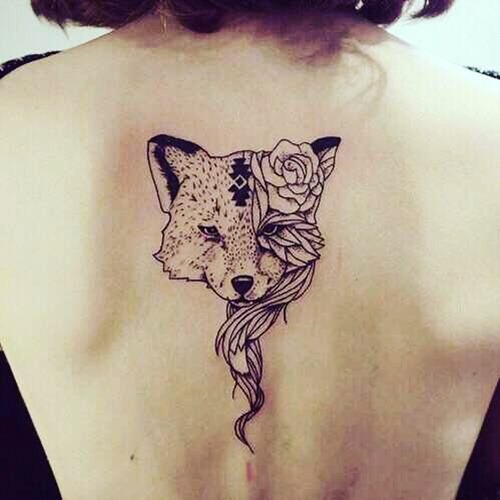fox-tattoos-for-women-with-rose-flowers