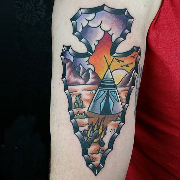 indian-tattoo-arrowhead-native-american-neo-traditional-color