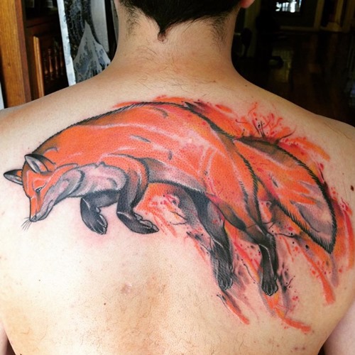 jumping-red-fox-hunting-tattoo-designs-on-upper-back