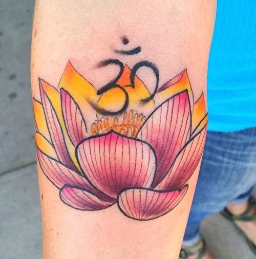 lotus-flower-tattoo-arm-with-om-symbol