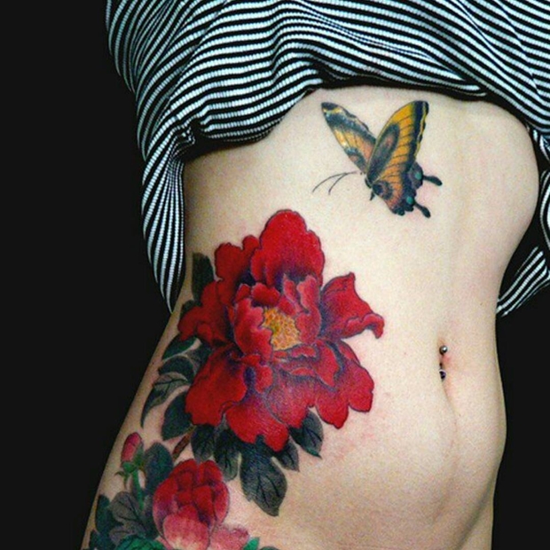 red-flowers-side-tattoos-for-girls