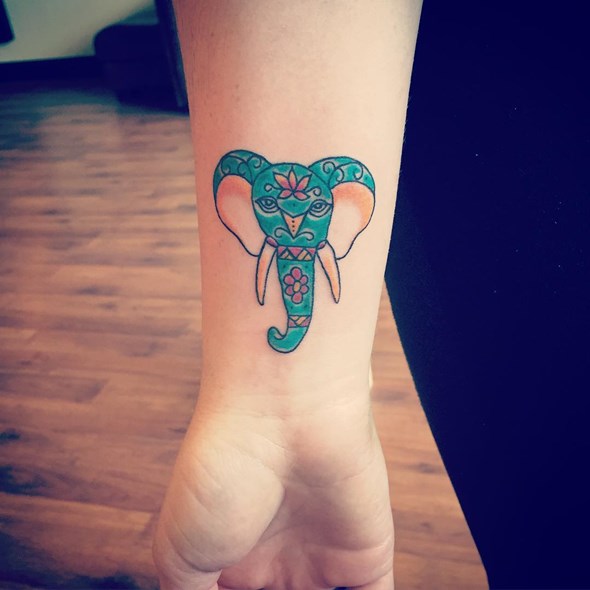 small-colorful-elephant-tattoo-on-wrist