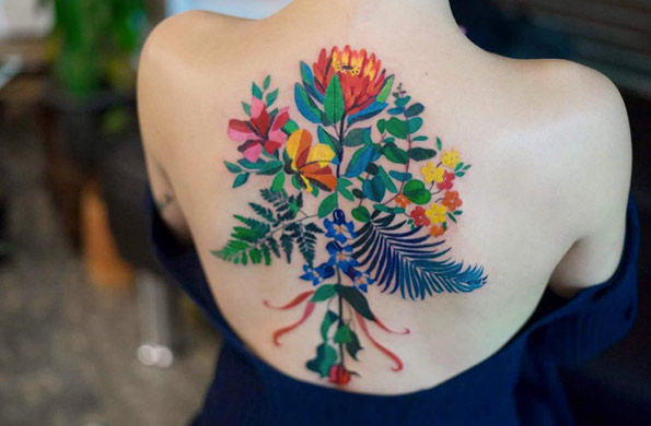 back-bouquet-flower-tattoo