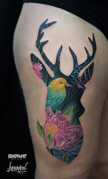 double-exposure-stag-tattoo