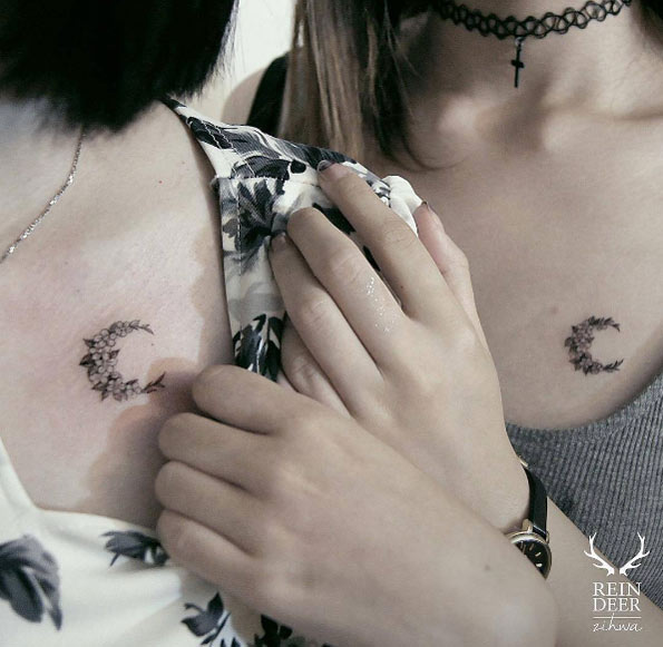matching-floral-moon-tattoos
