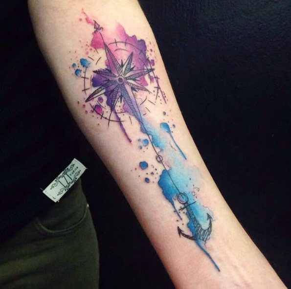 watercolor-compass-anchor-tattoo