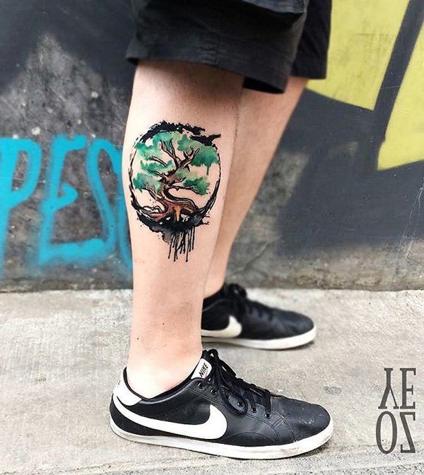 watercolor-tree-calf-tattoo-13
