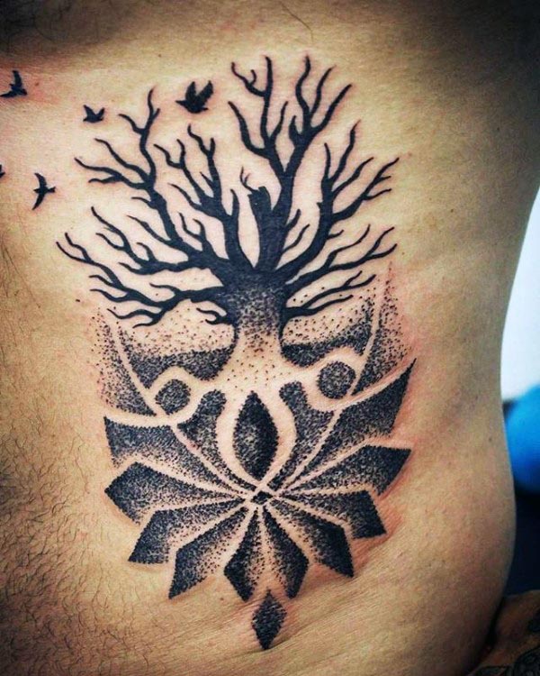 dotwork-mens-tree-of-life-pattern-rib-cage-side-tattoos