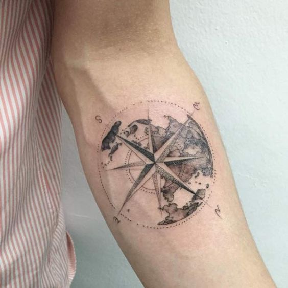 dotwork-world-compass-forearm-tattoo