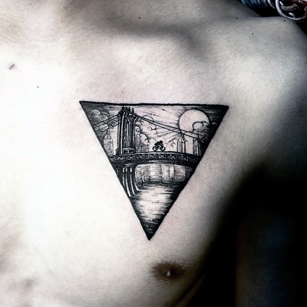 riding-on-a-bridge-triangle-tattoo-on-chest-for-men